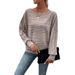 Women's Autumn And Winter Striped Round-Neck Long-Sleeved Top T-Shirt_ecoleips.com
