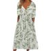 2022 European And American Spring New Popular Printed V-Neck Button Short-Sleeve Dress With Pockets For Women_ecoleips.com