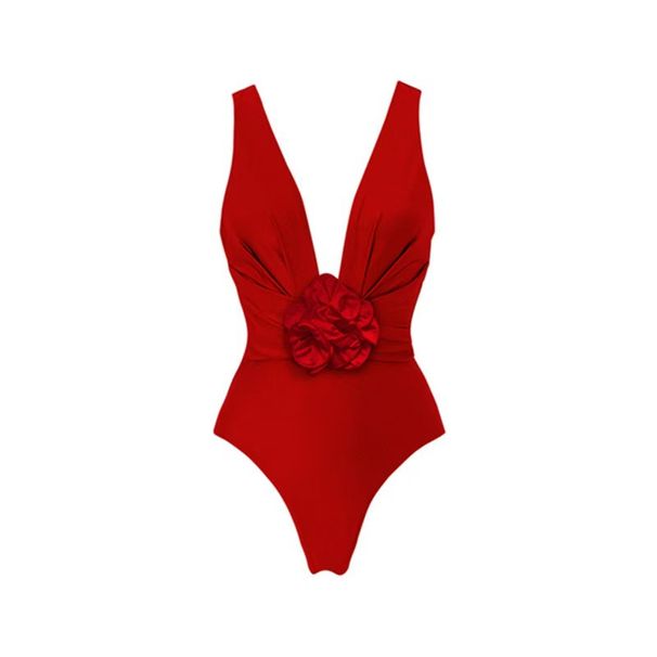 Women's One Piece Swimsuit With 3D Floral Design Tummy Concealing Mesh Skirt Hot Spring Swimwear_ecoleips.com
