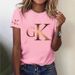Women's Gradient Art Letter 3D Print round Neck Pullover T-Shirt Casual Elegant Fashion Short Sleeve Top for Summer_ecoleips.com