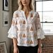 European And American Style Digital Print Puff Shirt For Women, Plus Size V-neck Layered Sleeve Spring-summer New_ecoleips.com