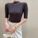 Women's Korean Style Slim Fit High Neck T-Shirt Short Sleeve Shoulder Cut Detail Autumn Winter Inner Layer Top_ecoleips.com