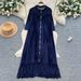 Elegant A-Line Long Sleeved Shirt Dress For Women With Tassel Design Slimming V-Neck Commuting Friendly High-End Style_ecoleips.com