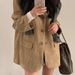 Korean Chic Blazer – French Vintage Single-Breasted Suit Jacket For Women (Oversized Fit, Mid-Length, Faux Suede With Pockets)_ecoleips.com
