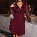 Elegant Plus Size V-Neck Evening Dress With Sheer Mesh Long Sleeves, A-Line Formal Gown For Women, Stylish & Sexy In Wine Red, Green, Black_ecoleips.com