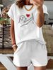Summer New Pink Card T-shirt With Animal Pattern, Casual Printed Round Neck Short Sleeved Top With Elastic Waist Pocket, Women's Two-piece Set-290_ecoleips.com