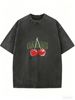 Vintage Cherries Fruit Graphic Acid Wash Washed Oversized T Shirt Women Crew Neck Short Sleeve Loose Retro Street Casual Tee_ecoleips.com