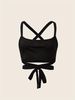 Women Ribbed Square Neck Crop Cami Top Criss Cross Back Spaghetti Straps Wrap Tie Waist Slim Fit Going Out Casual Tank Top_ecoleips.com