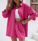 Aria Basics Aria Basics Women's 2023 Spring Solid Color Turn-down Collar Long Sleeve Shirt Elastic High Waist Shorts Fashion Casual Set_ecoleips.com