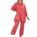 plus Size Two Piece Set European American Style Spring Autumn Loose Long Sleeved Button down Shirt And Wide Leg Pants Solid Color Suit_ecoleips.com