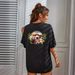 Women's Casual Black T-Shirt Loose Fit round Neck Short Sleeve European American Style Sportswear Top with Small Dog Print Back_ecoleips.com