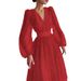 Women's Clothing Temperament Lady Puff Sleeve Polka Dot Swing Dress_ecoleips.com