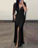 Women's fashion sequined hip sexy dress round neck slit tassel sleeves pleated evening dress_ecoleips.com
