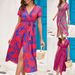 Women's Summer V-Neck Midi Dress – Printed Flowy Dress With Side Slit (Red/Pink/Polka Dot/Blue)_ecoleips.com