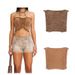 Vintage Faded Handwoven Bandeau Crop Top - Distressed Denim Bohemian Streetwear For Women_ecoleips.com