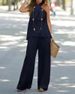 Women's new fashion casual backless solid color sleeveless suit wide-leg pants two-piece suit_ecoleips.com