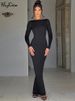 Hugcitar Spring Elegant Long Sleeve Backless Solid Cuched Sexy Slim Maxi Prom Dress Women Clothes Evening Party Birthday Club_ecoleips.com