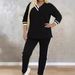 Women's Casual Two Piece Suit V Neck Long Sleeve T-Shirt with Contrast Color Pocket Trousers Autumn Winter Fashion Polyester_ecoleips.com