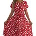 Valentine's Day Gift: Spring/Summer Casual Color-Block Heart Print Short-Sleeve Waist-Cinching Pleated Dress -_ecoleips.com