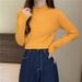This Uniquely Designed Solid-Color Semi-High-Neck Long-Sleeved T-Shirt With Black Ear Trim Can Be Worn As A Base Layer F_ecoleips.com