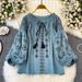 Women's Clothing National Style Western Style Embroidered Lace Up Top For Women 2025 Spring Loose And Slim Lantern Sleeves Super Beautiful_ecoleips.com