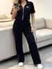 Women's Spring Summer Two Piece Set Loose Fitting Striped Short Sleeved Jacket And Striped Straight Leg Trousers_ecoleips.com