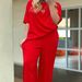 Women's Spring/Summer Two Piece Set Crew Neck Long Sleeve Top High Waisted Wide Leg Straight Leg Pants_ecoleips.com