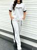 Women's Simple Sport 2-piece Set, Classic Print Colorblock Tee & Stretch Knit Side-stripe Drawstring Wide Leg Pants For Spring Summer Commute & Gym_ecoleips.com