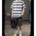 Heavyweight Digital Print Men's Summer Thin Striped Short-Sleeved T-Shirt American Style Slimming Women's Fashion Top_ecoleips.com