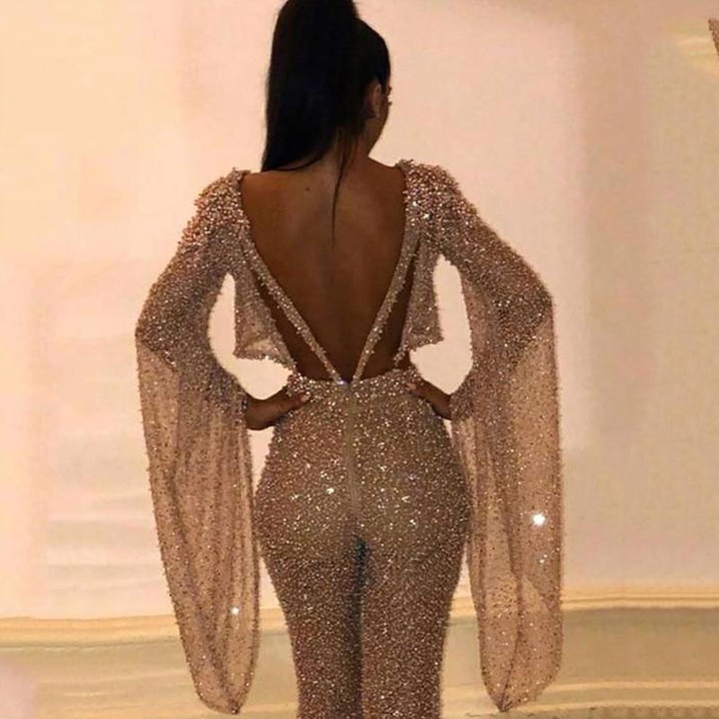 Women's Clothing new women's clothing two piece sexy long sleeved backless jumpsuit trousers_ecoleips.com