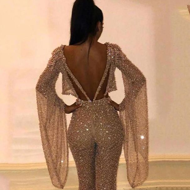 Women's Clothing new women's clothing two piece sexy long sleeved backless jumpsuit trousers_ecoleips.com