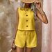 Women's Spring Summer Fashion Casual Solid Color Button down Sleeveless Vest And Shorts Set Resort Style Clothing_ecoleips.com