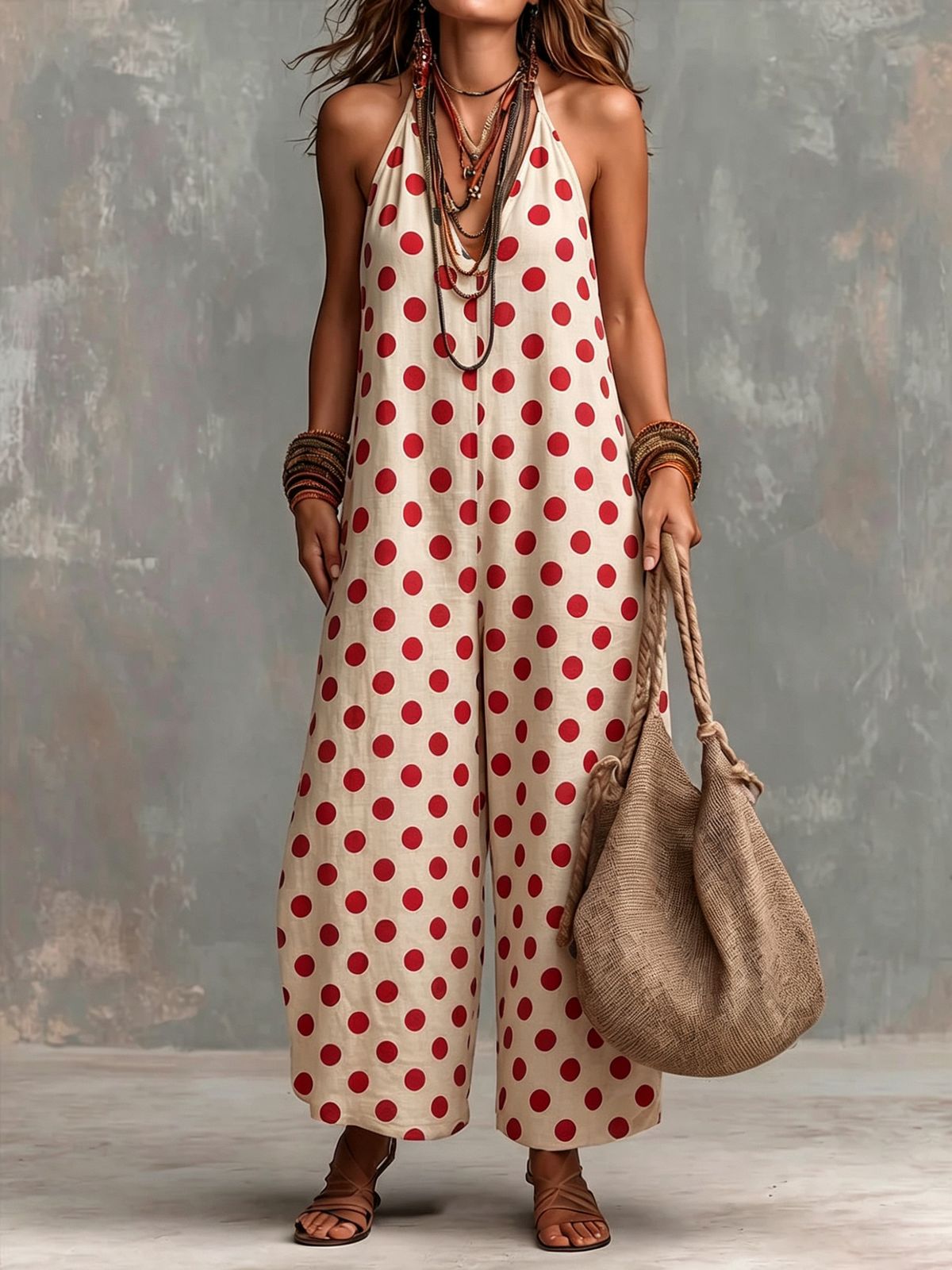 Women's Polka Dot Sleeveless Loose Fit Jumpsuit – Casual Summer Resort Romper 2026_ecoleips.com