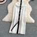 Women's Clothing Summer New Women's Niche Black And White Contrast V Neck Single Breasted Slim Fit Knitted Dress_ecoleips.com