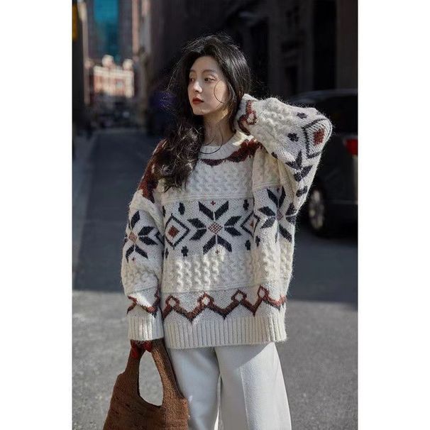 Cozy Cable-Knit Sweater For Women & Men – Oversized High Neck Pullover With Striped Detail, Soft Wool Blend Winter Top (Beige)_ecoleips.com