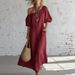 Summer Women's Off-the-Shoulder Dress Solid Color Loose Fitting High-End Retro Style_ecoleips.com