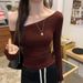 ng2510292 Spicy Girl Pure Desire Style Base Shirt Women's T-Shirt Inner Wear 2025 Spring Autumn New Slim Fit Off-Shoulder Top_ecoleips.com