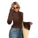 Voya Women's Clothing Hot New Sexy Slim Fit Small High Neck With Black Fungus Edge Long Sleeved Trumpet Sleeve Sexy Top_ecoleips.com