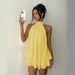 New European And American Style Solid Color Vacation Slim-fit Sexy Backless Halter Neck Waist-cinching Top With Puffy_ecoleips.com