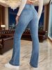 Gray Stretch Womens Flared Jeans Seam Detail Simple Design Versatile Slimming Bootcut Trousers Women's Pants Pants Jeans_ecoleips.com