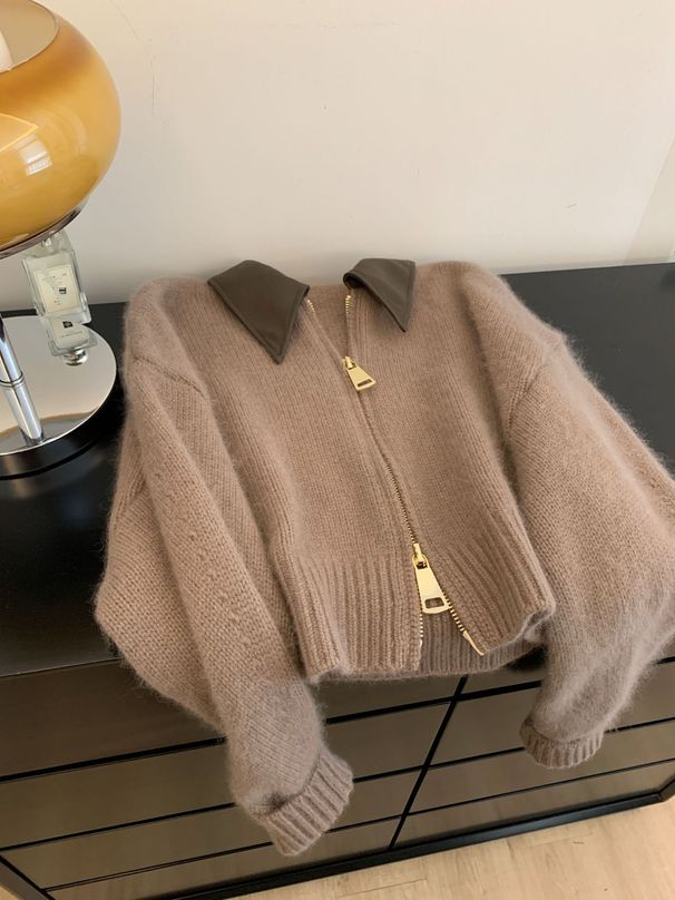 Women's Clothing Real Shot Knitted Cardigan Sweater Jacket Women's Autumn Clothing Autumn And Winter Outer Wear New Style Hot Selling Loose Zipper Top_ecoleips.com