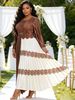 Elegant Pleated Dress for Women round Neck Printed Belt Embellished European American Style Spring Women's Clothing_ecoleips.com