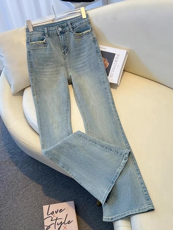 Women's Clothing High Waist Elastic Flared Jeans For Women Spring Slim Wide Leg Pants Floor Length Pants_ecoleips.com
