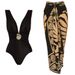 Women's Deep V Neck One-Piece Swimsuit - Conch Shell Printed Sexy Bathing Suit For Beach & Pool_ecoleips.com