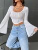 Aria Basics Aria Basics European And American Cross-Border New Women's Solid Color U-Neck Crop Slim Fit Fashion Flared Long Sleeve Top Sexy_ecoleips.com