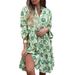 Women's Clothing V Neck Flared Sleeves Printed Patchwork Dress_ecoleips.com