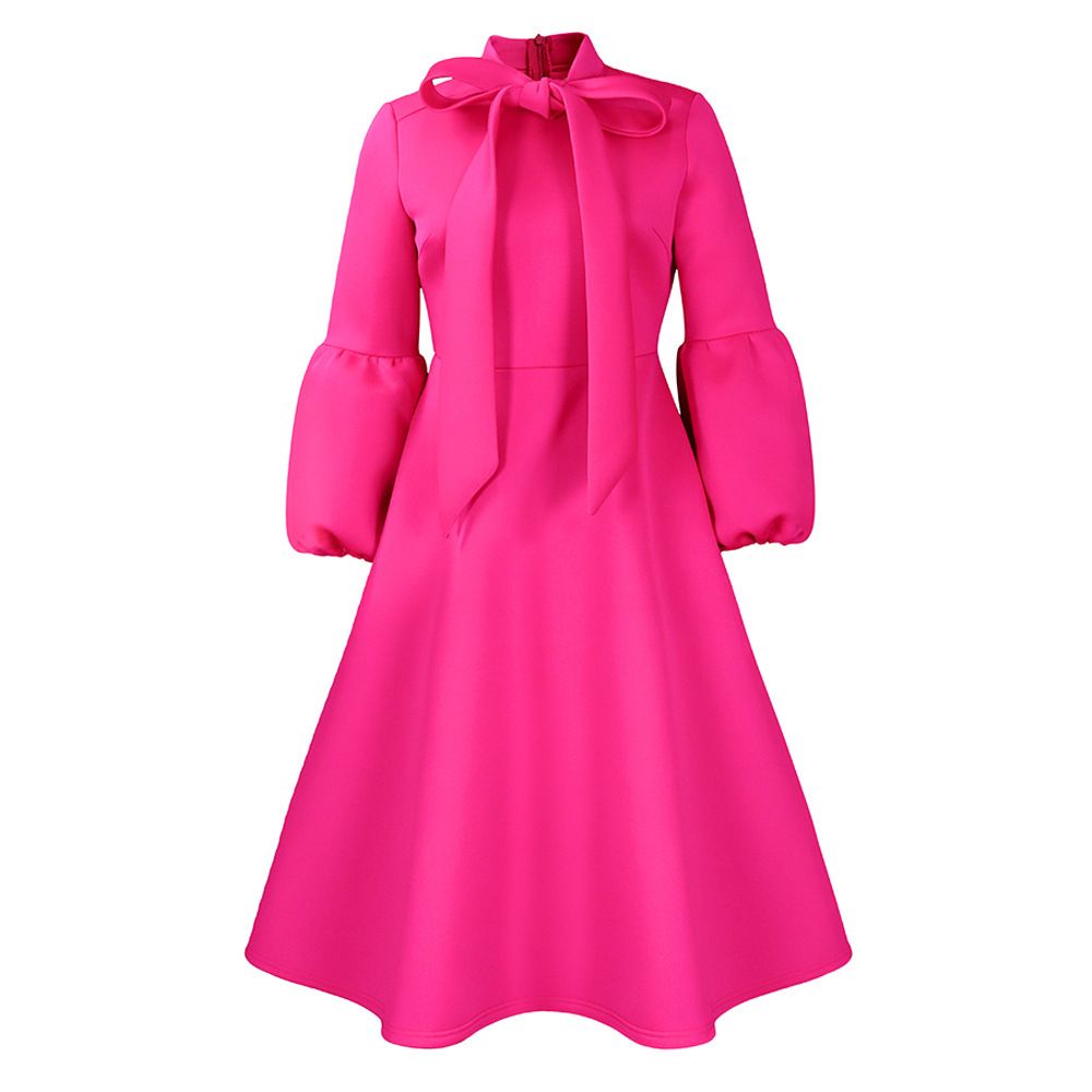 Women's Clothing Puff Sleeve Tie Up Large Skirt High Waist Elegant Bubble Sleeve Maxi Dress With Tie Waist | Flowy High-Low Hem Formal Gown_ecoleips.com