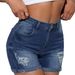 Summer Dark Blue Washed Ripped Stretch Denim Shorts Slim Fit mid Waist European American Style Women's Bottoms 2026 New Style_ecoleips.com