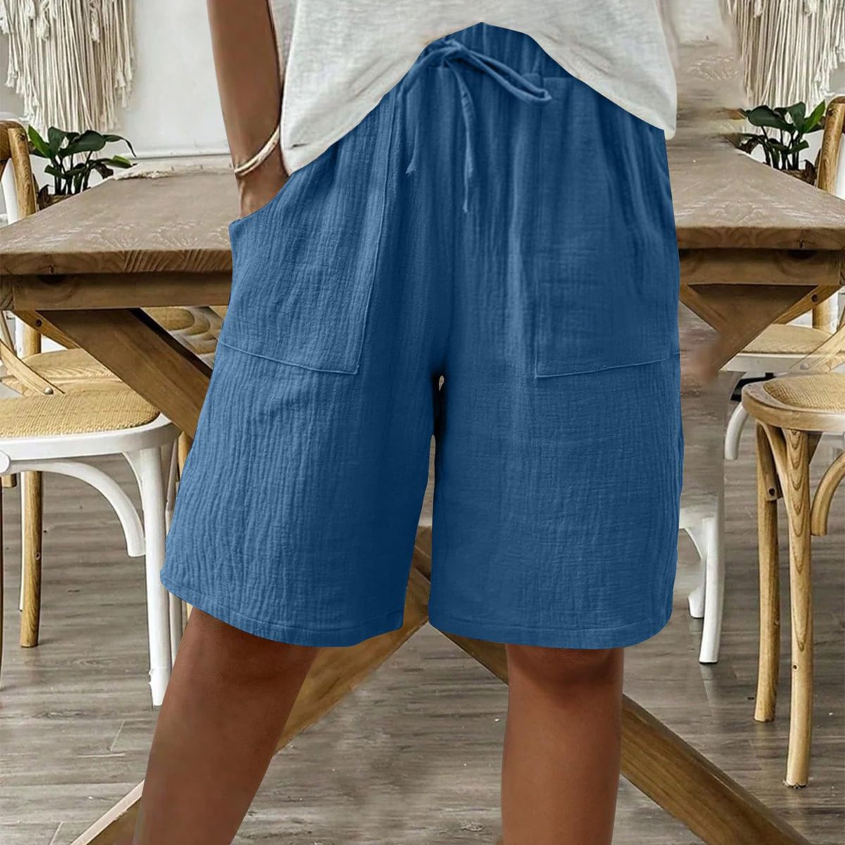 Women's Clothing New Women's Summer Cotton And Linen Solid Color Strap Loose Casual Shorts_ecoleips.com