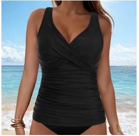 Aria Basics 2025 New European And American Style V-Neck Cross Adjustable Strap Swimsuit Two-Piece Bikini Set_ecoleips.com